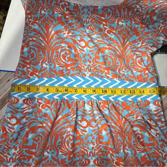 J‎ McLaughlin Dillards Emma Dress Catalina Cloth Blue Orange Boat Neck Modest LG - Picture 12 of 12